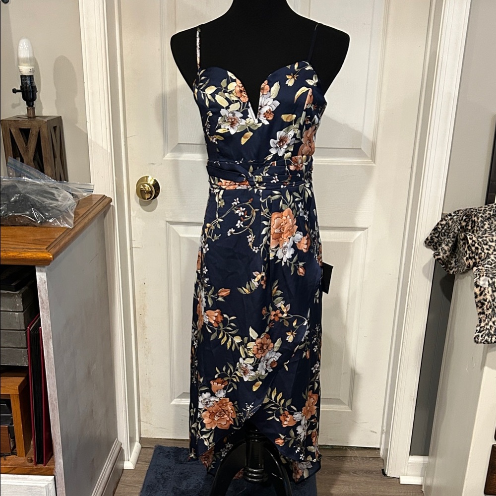 Lulu's Navy Floral High Low Dress